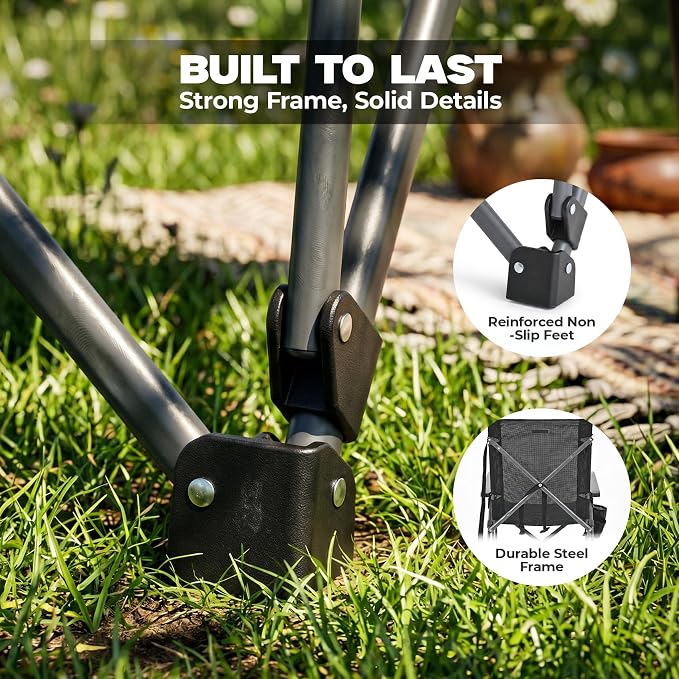 Alvantorยฎ Camping Chair, Full Mesh Folding Beach Chair Breathable High Back Portable Lawn Chair for Outdoor, Armrest, Cup Holder, Easy Use Seat for Travel, Fishing, Pinic, Sports Event, 24"x31"x38"