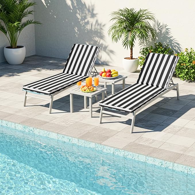 Chaise Lounge Cushions Outdoor, 71"x22"x3" Patio Lounge Chair Furniture Cushions with Washable Covers for Pool, Patio, Lawn (Black+White Stripes, 1 Pcs)