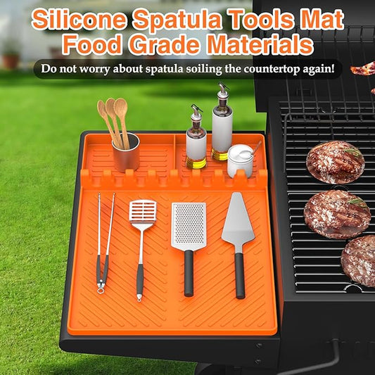 Silicone Griddle Tools Mat for Blackstone, Griddle Accessories Side Shelf Mat Grill Pad for Outdoor Grill Kitchen Counter Spatula Silicone Mat with Drip Pad (Orange)