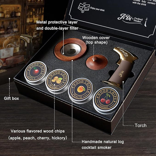 Whiskey Smoker Kit with Torch & Wood Chips, Cocktail Smoker Kit, Old Fashioned Drink Smoker Kit, Bourbon Birthday ,Upgrade Your Home Bar - Ideal Gifts for Men, Dad, Boyfriend(NO Butane)