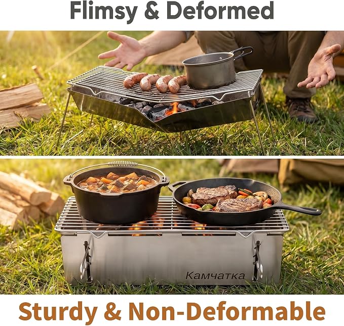 Foldable Stainless Steel Charcoal BBQ Grill with 15 Metal Skewers | Small Camping Barbecue Grill for 1‑3 People, Perfect for Making Kabobs at Garden, Beach, Picnic & Tabletop Gatherings