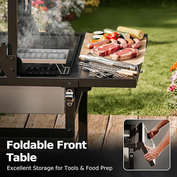 MFSTUDIO Santa Maria Grill, Charcoal & Wood BBQ Grill with Adjustable Height & Dual Porcelain-Enameled Charcoal Trays, Large Outdoor Open Fire Grill for Backyard, 666 SQ.IN. Cooking Area