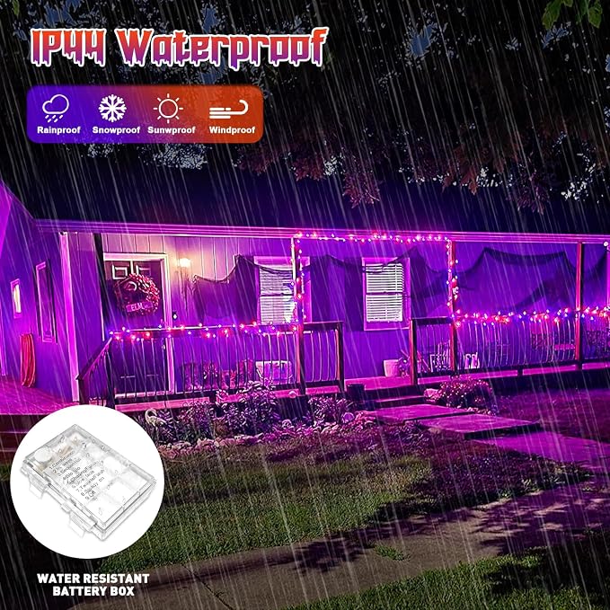 JMEXSUSS 2 Pack Orange Purple Battery Operated Halloween Lights | Each 33ft 100 LED Battery Powered String Lights with Remote Outdoor Indoor