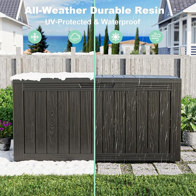 Vixzen 85 Gallon Deck Boxes Outdoor Waterproof, Lockable Outdoor Storage Box for Patio Cushions Storage Furniture,Garden Tools, Pool Supplies, Weatherproof and UV Resistant (Black, 85 Gallon