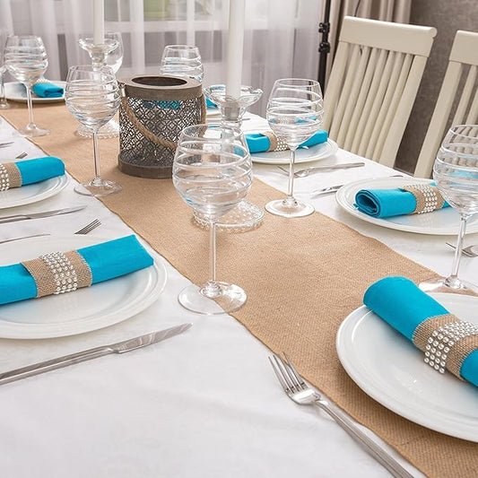 100% Natural Jute Rustic Burlap Table Runner - 12" Wide x 108" Long - Perfect for Rustic Theme Weddings, Events, Parties, BBQ's, Dining Table & Home Decor.