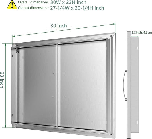Outdoor Kitchen Doors 30W x 23H Inch, Double BBQ Access Doors 304 Stainless Steel for Outdoor Kitchen Cabinet Grill Station or BBQ Island