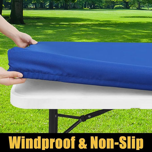 Smiry Rectangle Picnic Table Cloth, Waterproof Elastic Fitted Tablecloths for 6 Foot Tables, Washable Polyester Table Cover for Camping, Indoor and Outdoor (Blue, 30"x72")