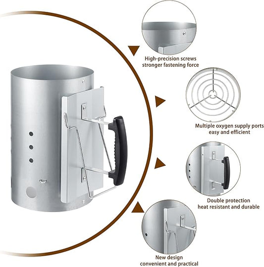 E500 Larger Charcoal Chimney Starter with 60Pcs Charcoal Starter, Coal Chimney Starter for Grill, BBQ Fire Starter Kit