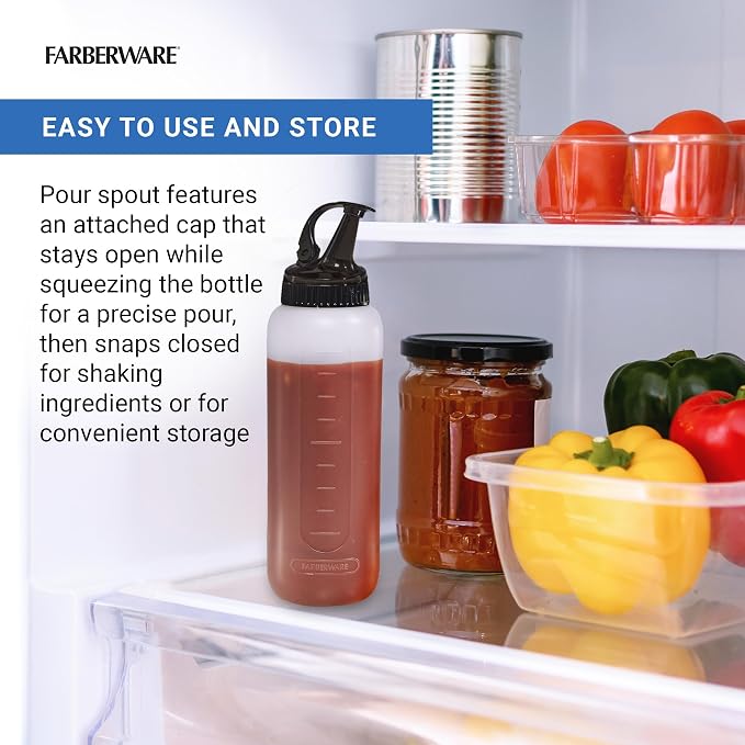 Farberware BBQ Squeeze Bottle Basting Brush Set- Flavorful Cooking Indoors and Outdoors, Markings for Measuring, Dishwasher Safe