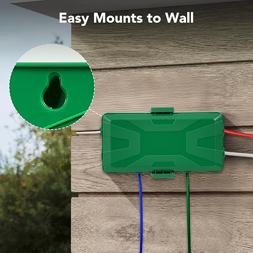 Medium Outdoor Electrical Box(10.4x6x4.2inch), IP54 Waterproof, Weatherproof Connection Box w/6 Cable Entry Ports, Extension Cord Cover Protect Power Strip, String Lights, Timer, Plug, Green