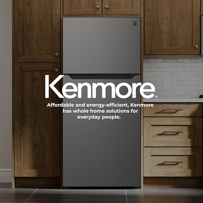 Kenmore 25 cu. ft. 33" Wide Top Mount Refrigerator - FPR Stainless Steel | Adjustable Glass Shelving, Crisper Drawers, Gallon Door Bins, LED Lighting, Fingerprint Resistant SS, ENERGY STAR Certified