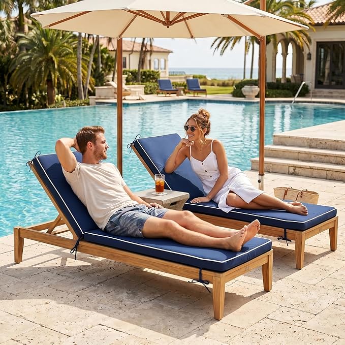 Chaise Lounge Cushions Outdoor, Water-resistant and Fade-Resistant Patio Lounge Chair Cushions, Furniture Replacement Cushions Ideal for Pools, Gardens and Balconies, 72" x 21" x 3",Navy Blue