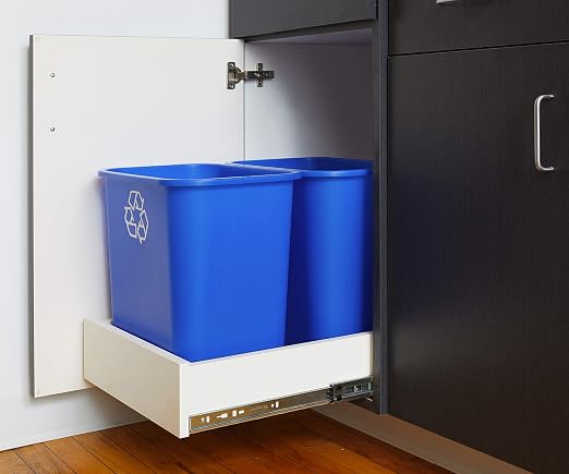 United Solutions 7 Gallon / 28 Quart Space Saving Recycling Bin, Fits Under Desk and Small, Narrow Spaces in Commercial, Kitchen, Home Office, and Dorm, Easy to Clean, 2 Pack, Recycle Blue | Slim 30.8-quart recycling bins fit small spaces in offices, k...