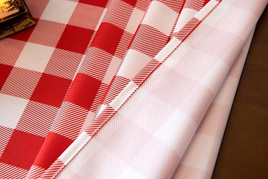 Waterproof Plaid Tablecloth Fabric - Square 25x25 Inch Classic Gingham Checker Buffalo Table Cover for BBQs, Parties