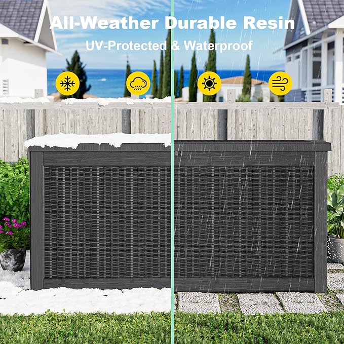 320-Gallon Outdoor Storage Box, Heavy-Duty Reinforced Resin Deck Box, Large Storage Bin with Lockable Lid, Waterproof Container for Patio Furniture, Garden Tools, Pool Accessories