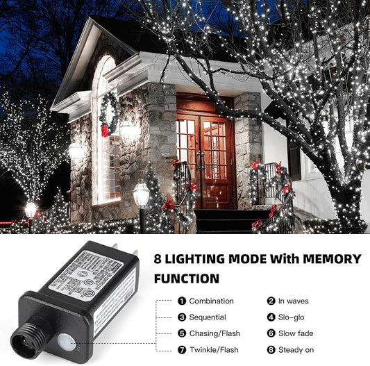 170FT 500 LED Christmas String Lights, Christmas Lights | End-to-End Plug 8 Modes - UL Certified - Outdoor Indoor Fairy Lights for Christmas Tree, Garden, Party, Wedding(Cool White)