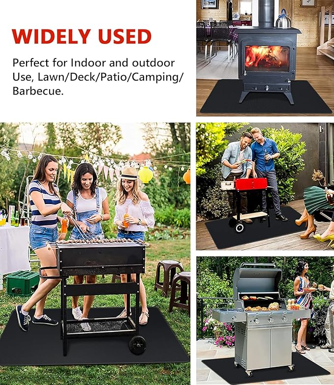 Protebox 60 x 40 inch Under Grill Mats for Outdoor Grill, Double-Sided Fireproof Deck and Patio Protector Mat, Waterproof Oil-Proof BBQ Floor Pad Indoor Fire Pit Fireplace Mat
