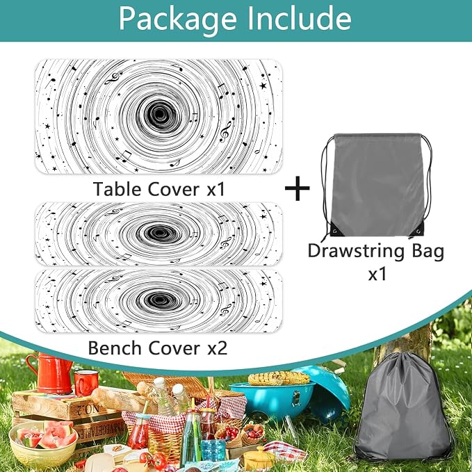 Picnic Table Cover with Bench Covers Camping Essentials Abstract Art Cosmic Vortex Pattern Waterproof Oilproof Fitted Camping Tablecloth Cover with Elastic Edge for Indoor Outdoor 3 PCS 30x60 Inch