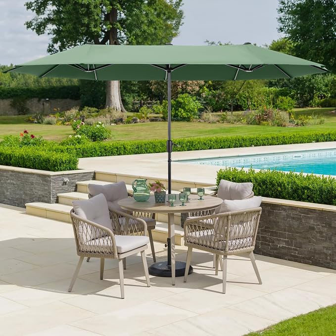 HERA'S PALACE 13 ft Large Patio Umbrella, Double-Sided Twin, Outdoor Market Umbrella with Crank Handle, Powerful UV Protective, Mint