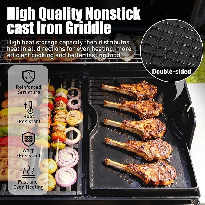 Grill Griddle for Weber Spirit 200 Series - Dual Sided Sear Parts for Weber Spirit 200 & GS4 Spirit II E210,Spirit II E220,17.5" Porcelain-Enameled Cast lron Thick Nonstick BBQ Griddle Pan