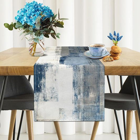 White Gray Table Runners Modern Art Farmhouse Linen Table Runners Dresser Scarves Retro Rustic Style for Party Kitchen Dining Table Coffee Holiday Party Decor (13"x 90")