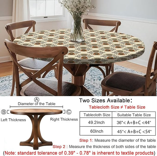 opstellen Fitted Round Tablecloth Non Slip Table Cloth Vinyl Inside Outside Circle Cover for 36-44" Tables Dining Kitchen Family Festival Kit Gifts Summer Fall Patio Picnic Glamping Vacation Equipment