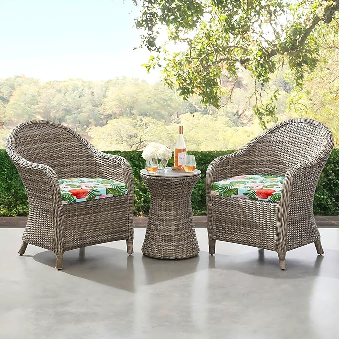 downluxe Outdoor Chair Cushions Set of 4 for Patio Furniture, Water-Resistant Patio Chair Cushions with Ties, High Density Foam Outdoor Seat Cushion, 17" X 16" X 2", Tropical Flamingo