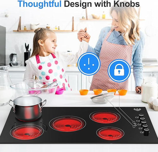 VBGK Electric Cooktop 36 inch,Built-in 36 inch Electric Cooktop 8000W Power Control by Knob, 36 induction cooktop with 9 Power Levels with Child Safety Lock, Timer,Over-Temperature 220V-240V.