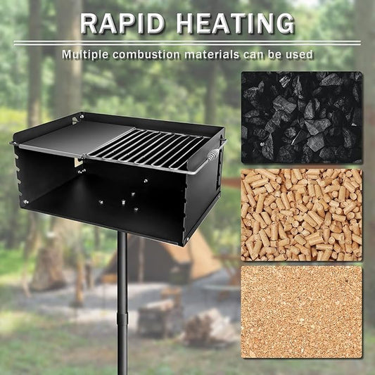 25x17 Inch Park-Style Heavy Duty Steel Charcoal Grill: An Outdoor BBQ Solution with Grate and Single Post Design for Backyard Barbecues and Camping
