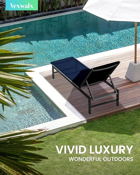 Vexwalx Outdoor Lounge Chair for Pool, Aluminum Chaise Lounge Chairs with 5-Position Recliner, Patio Lounge Chair for Backyard, Poolside, Deck, Lawn (Navyblue)