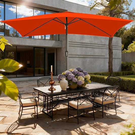 6.5x10FT Rectangular Patio Umbrella with Push Button Tilt & Crank Lift for Garden,UV Protection Outdoor Umbrella for Deck,Pool and Yard,Orange