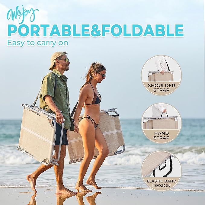 #WEJOY Tanning Chair with Face Hole & Canopy & Side Table, 5 Positions Adjustable Sunbathing Lounge Chair Facedown Chaise Lounge with Pillow Quick Dry for Beach Pool Outdoor Camping Patio,Khaki