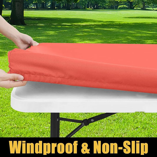 Smiry Rectangle Picnic Table Cloth, Waterproof Elastic Fitted Tablecloths for 8 Foot Tables, Washable Polyester Table Cover for Camping, Indoor and Outdoor (Coral Red, 30"x96")