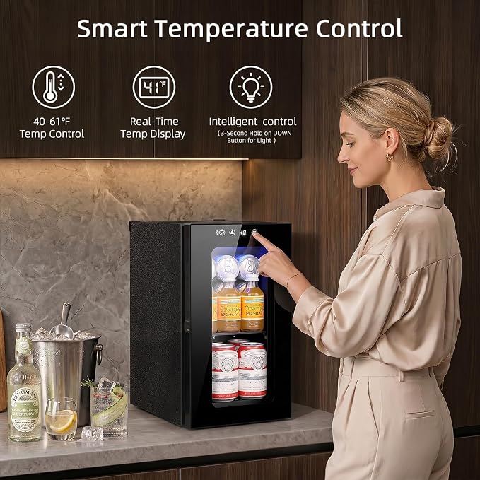 Antarctic Star Mini Fridge Beverage Refrigerator, 10L Small Drink Fridge for Bedroom, beverage cooler with Digital Temp Adjustment 40-61°F, Ideal for Bedroom, Dormitory, Office, Bar and Kitchen