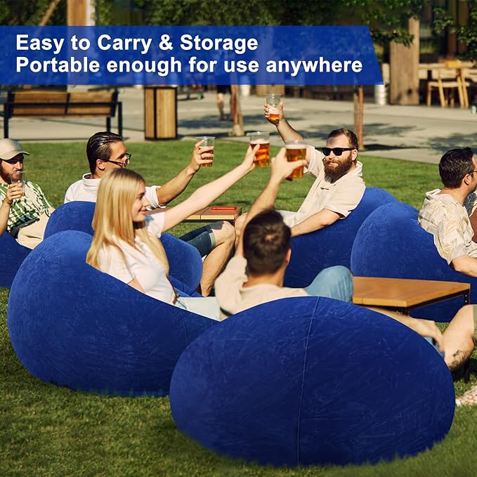 Realspring 6 9 12 Pcs Inflatable Bean Bag Chairs for Adults with Electric Air Pump, Blow up Couch Folding Portable Inflatable Couch Lazy Sofa for Outdoor Movie Night Camping(Dark Blue,12 Pcs)