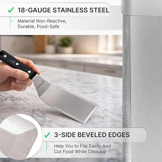 Stainless Steel Spatula Set - Heavy Duty Spatula and Scraper - Great for Cast Iron Griddle BBQ Flat Top Grill - Commercial Grade