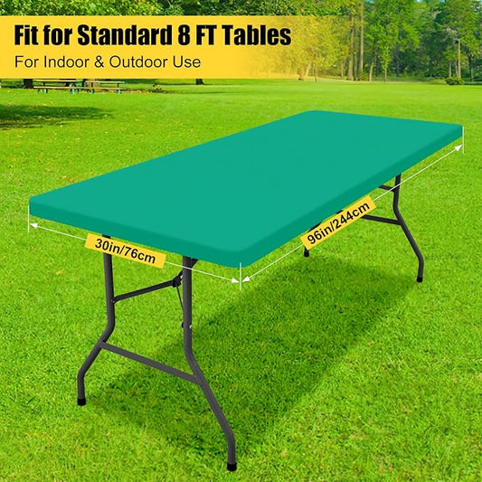 Smiry Rectangle Tablecloth, Elastic Fitted Flannel Backed Vinyl Tablecloths for 8ft Folding Tables, Waterproof Wipeable Table Covers for Indoor, Outdoor, Camping and Picnic (Green, 30"x96")