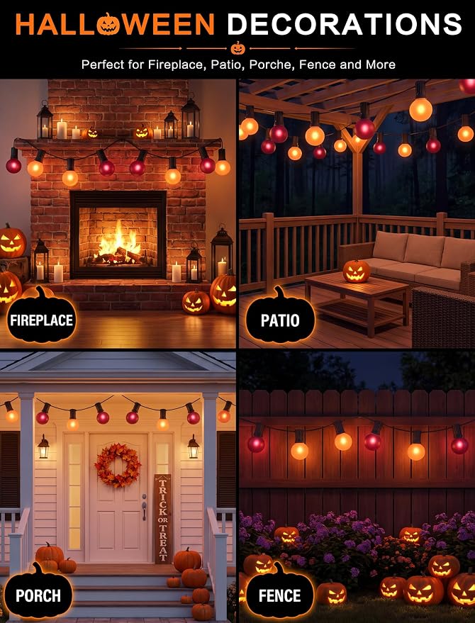 SUNSGNE 25FT G40 Halloween String Lights, Frosted Orange Purple Globe Bulbs | 27 Frosted Glass Bulbs(2 Spare), Orange Purple Halloween Glow, Plug-In Easy Lighting, Indoor & Outdoor Halloween Decor