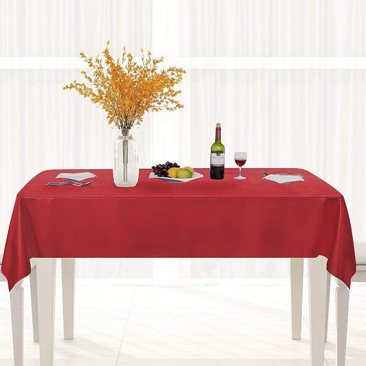 sancua Waterproof Rectangle Vinyl Tablecloth Table Cloth 60x84 Inch, Red | 100% Oil Spill Proof, PVC Material, Wipe Clean Table Cover for Dining Tables, Buffet Parties and Camping