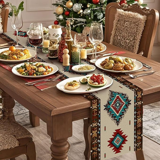 Mexican Style Table Runner,Dining Decor for Kitchen Coffee Table Family Dinners Holiday Parties Wedding Events Decor(13x72 inch)