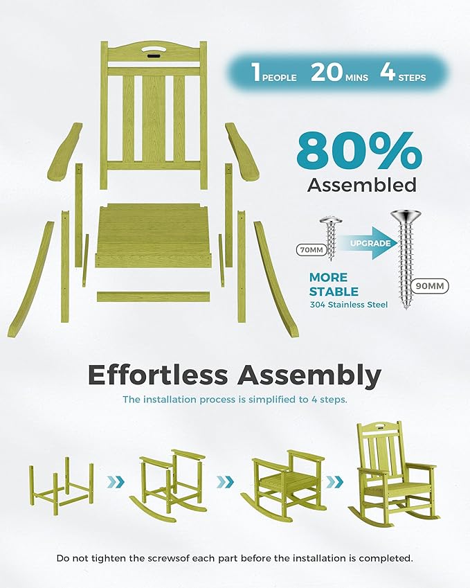 Ciokea Oversized Outdoor Rocking Chairs Set of 2, 380lbs Heavy-Duty Large Patio Rocker, High Back Cozy Porch Chairs, Weather Resistant Patio Rocking Chairs for Outside, Fire Pit, Deck, Lime Green