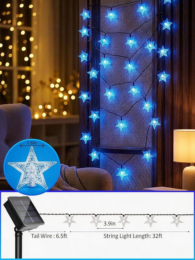 Solar Twinkle Star String Lights Outdoor Indoor Waterproof 39FT 100 LED Solar Powered Fairy Lights with 8 Lighting Modes Christmas Decor for Camping Tree Party Yard Wedding Garden (Blue)
