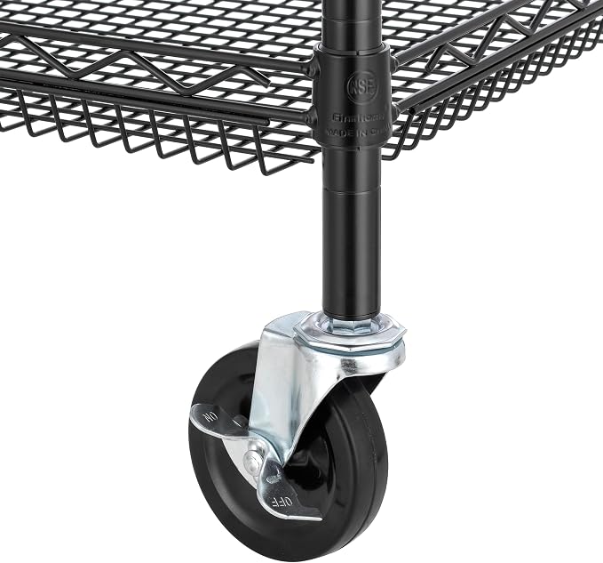 Finnhomy 4 Tier Heavy Duty Commercial Grade Rolling Cart with Handle Bar, Metal Wire Utility Cart with Wheels, Service Trolley on Wheels, Shelf Size 18" D x 36" W, NSF, Black