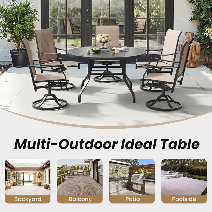 Round Outdoor Patio Dining Table, 47" Round Patio Table with 1.57" Umbrella Hole, Metal Outdoor Dining Tables for Patio, Graden, Backyard and Poolside