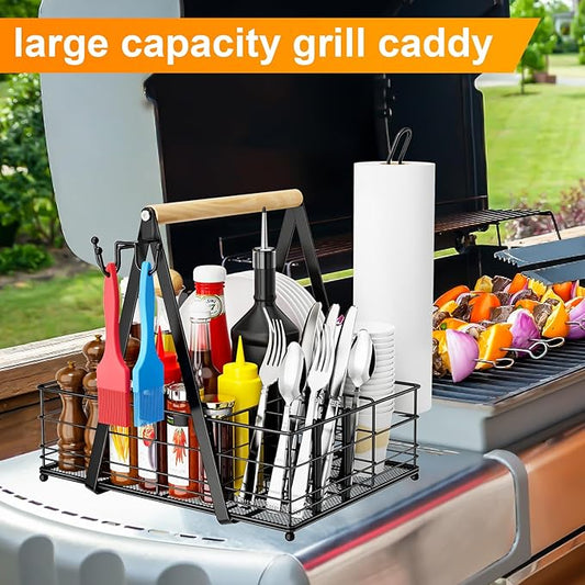 JBBTOOL Grill Caddy, BBQ Caddy for Outdoor Grill with Paper Towel Holder, Picnic Utensil Caddyfor Outdoor Kitchen, RV, Patio, Tailgate, Camping Essentials, Grilling Gifts for Men, Barbecue Tool Sets