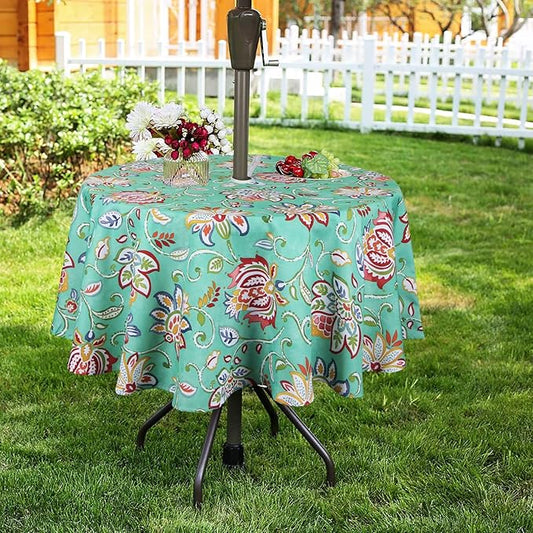 EHouseHome Outdoor and Indoor 60inch Round Tablecloth with Umbrella Hole and Zipper, Waterproof Zippered Patio Cloths, Spring/Summer Table Covers for Backyard Circular Table/BBQs/Picnic