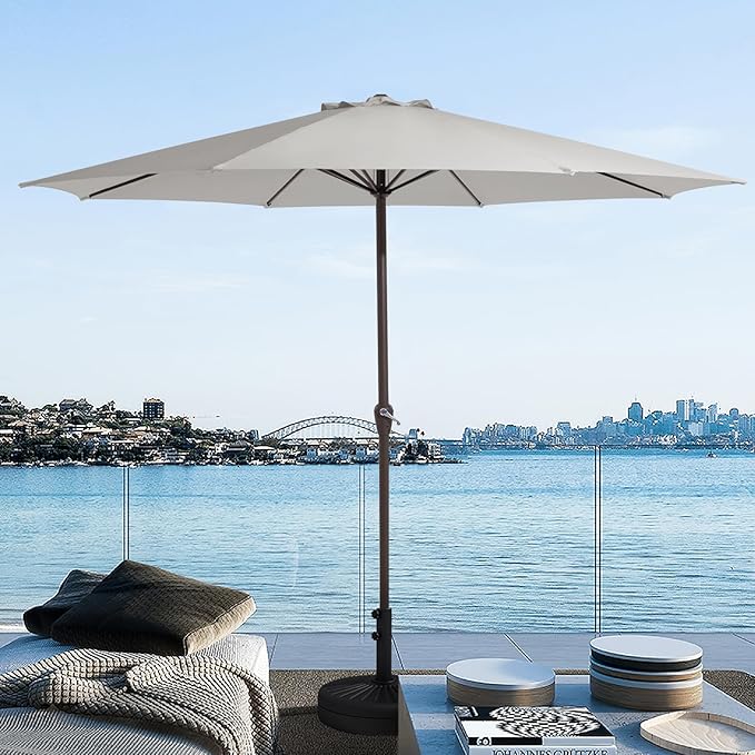 JEAREY 12' Patio Umbrellas Outdoor Table Market Umbrella w/Crank, 8 Sturdy Ribs, UV Protection Windproof for Garden, Deck, Backyard, Pool(Foggy Gray)