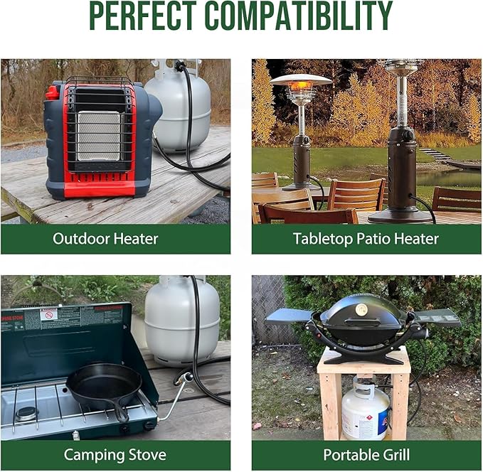 12 Feet Propane Hose Adapter 1lb to 20lb,Propane Adapter 20lb to 1lb Converter, Propane Tank Adapter Hose 20 lb To 1 lb for Buddy Heater/Weber Q Grill/Coleman Stove/Blackstone Griddle