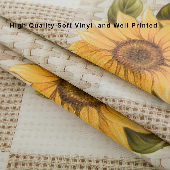 LIBERECOO Oval Tablecloth Vinyl Fitted Elastic Edge with Flannel Backing - Fits 48 x 68 Inch Oval Table - Sunflower - Elastic Edged for Secure Fit, Waterproof Wipeable Table Cover