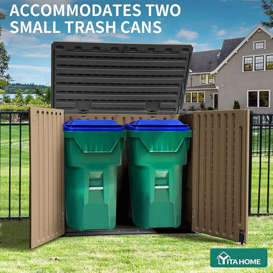 YITAHOME Outdoor Resin Storage Sheds, 39 in Height Lockable Waterproof Horizontal Shed w/o Shelf, Easy to Assemble Shed Storage for Garden Tools, Brown